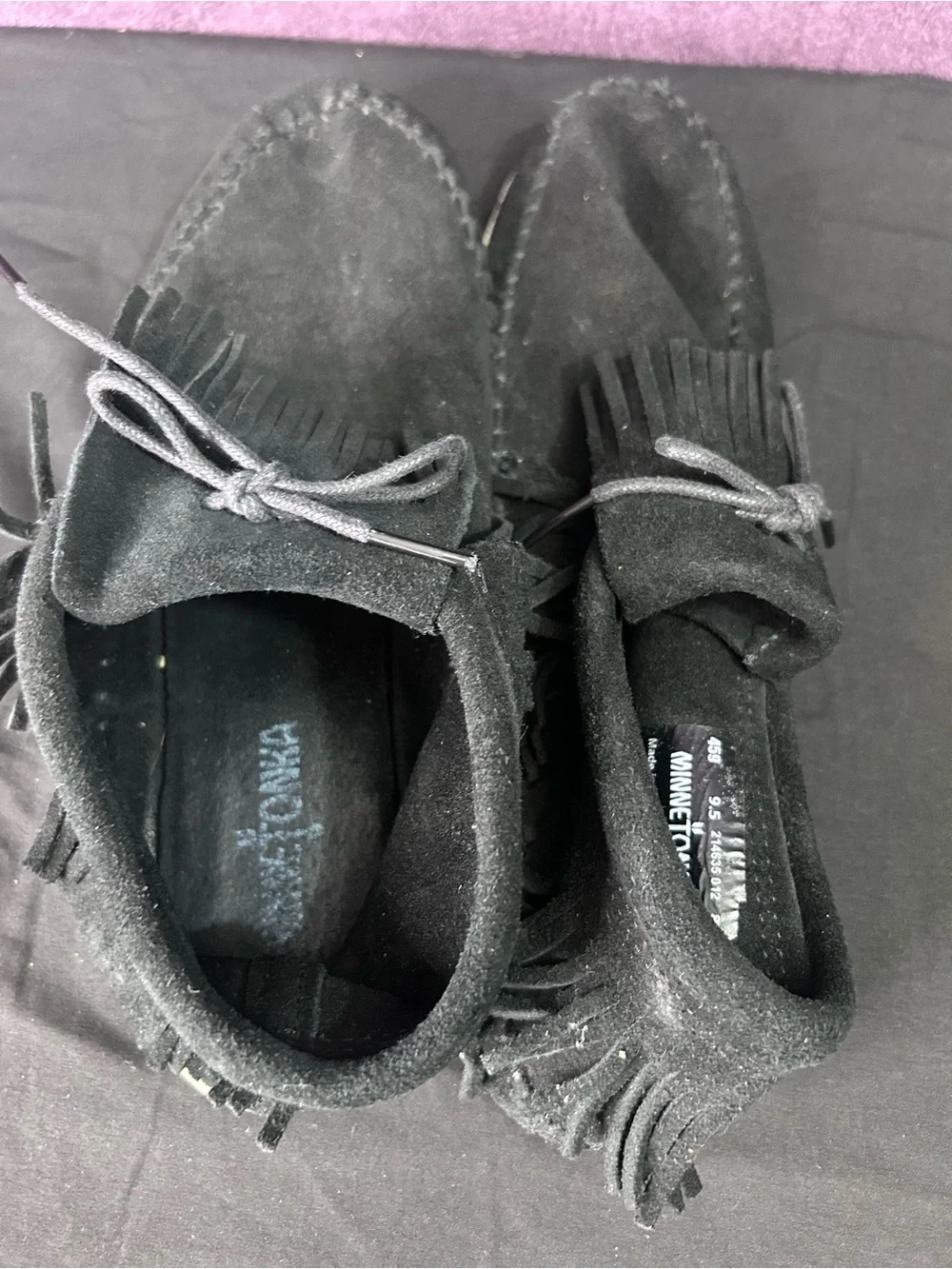 Minnetonka black suede